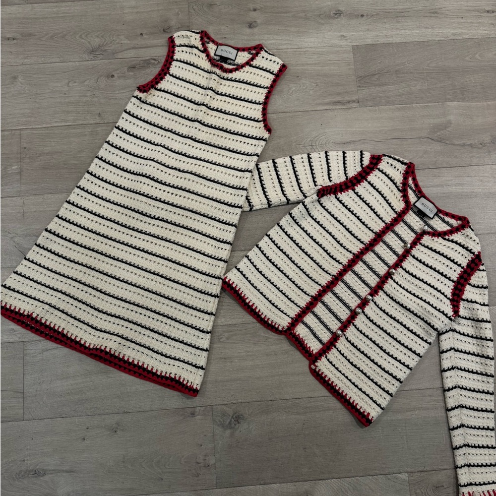 Gucci Black and Red Trimmed Knit Cardigan & Matching Dress